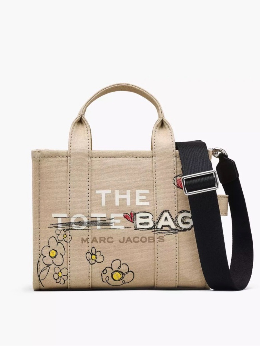 Marc Jacobs Beige Floral Canvas Tote with Black Strap